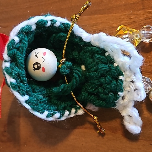 HAND CRAFTED crochet ornament holiday decor Handmade Upcycled materials green 7" - Picture 4 of 17